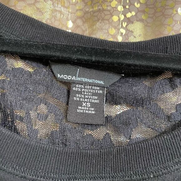 Moda International Black Long Sleeve Sheer Lace Back Sweater Top XS/S - Picture 3 of 4